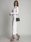 Smooth dress with long sleeves and a turtleneck, white FG678